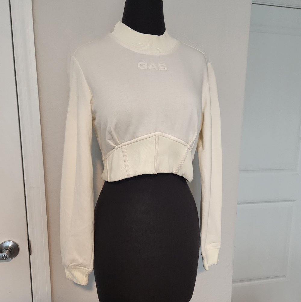ASOS Cream Cropped Sweat Top with Paneled Hem